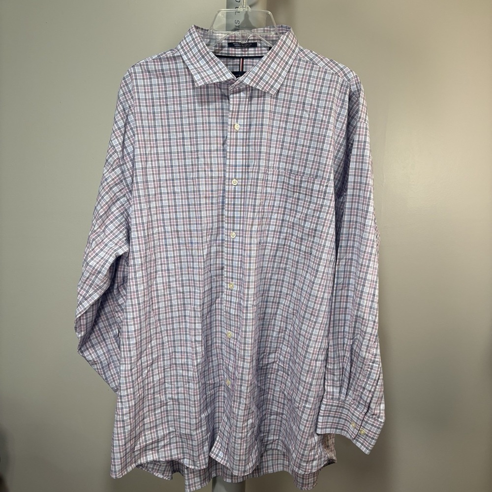 Tommy Hilfiger Men's Stretch Shirt Wrinkle Resistant Purple Blue Check Sz 2XL